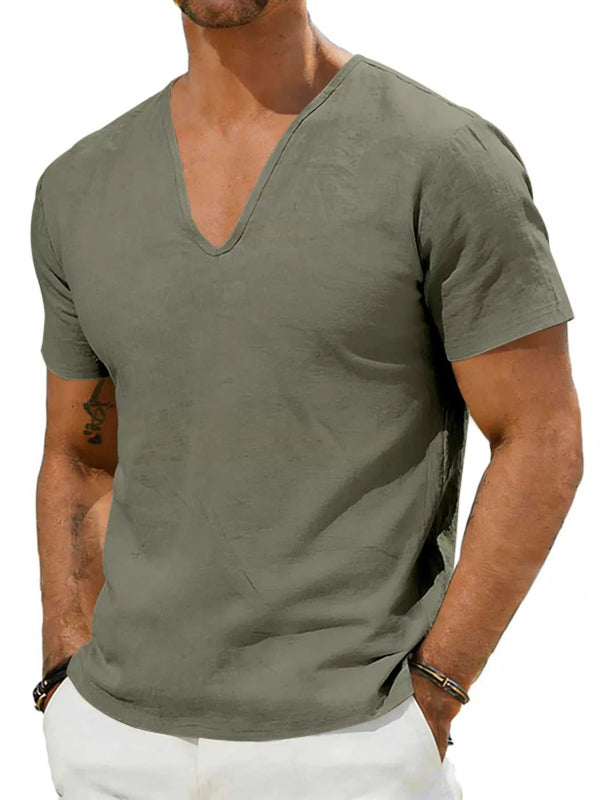 Men's Full Size Casual V-Neck Linen T-Shirt Plus Size 100400496061654 26 Affordable Fashion Under $100 Jerry's Apparel 