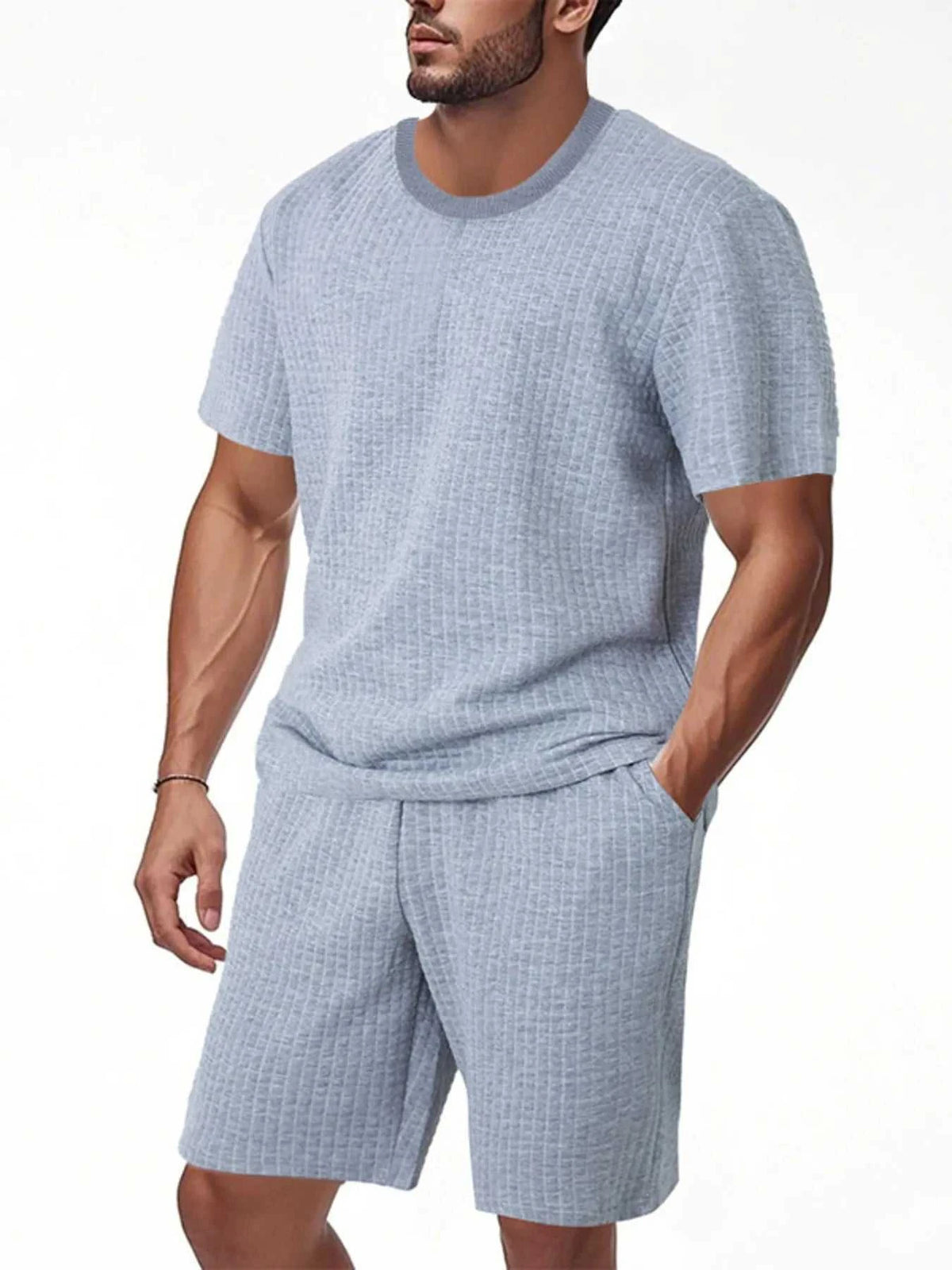 Men's Full Size Textured Round Neck Top and Shorts Set Plus SIze 100400215692578 39 Affordable Fashion Under $100 Jerry's Apparel 