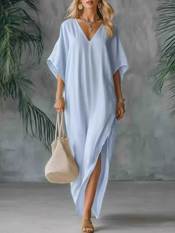 Full Size V-Neck Maxi Dress with Side Slits Plus Size 100100394975559 32 Gifts for Her Jerry's Apparel 