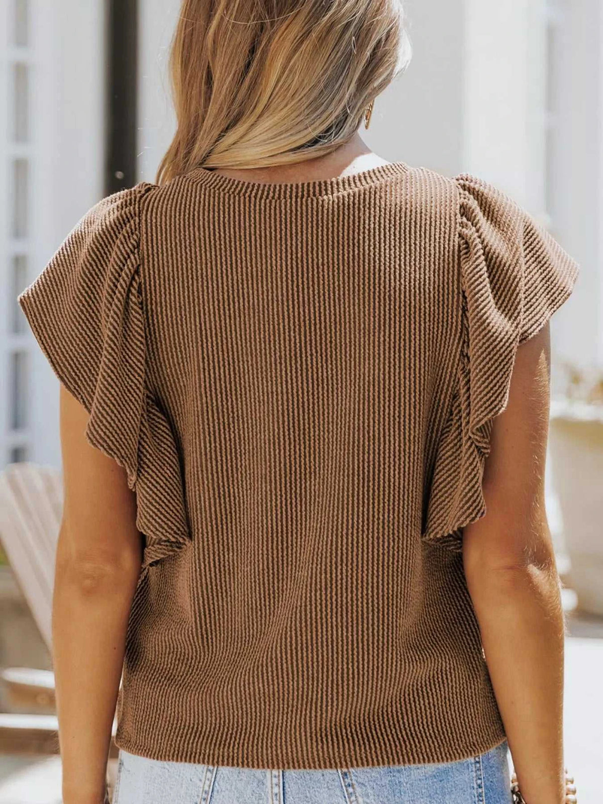Full Size Ruffled Sleeve Ribbed Knit T-Shirt Plus Size 100100389504988 26 Affordable Fashion Under $100 Jerry's Apparel 
