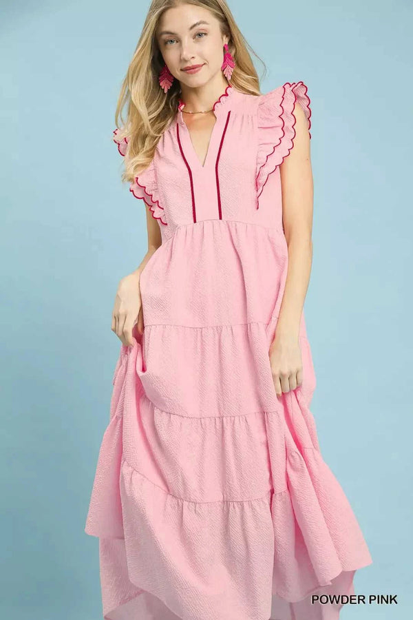 Umgee Seersucker Ruffle Sleeve Tiered Midi Dress 100100983721187 66 Affordable Fashion Under $100 Jerry's Apparel 