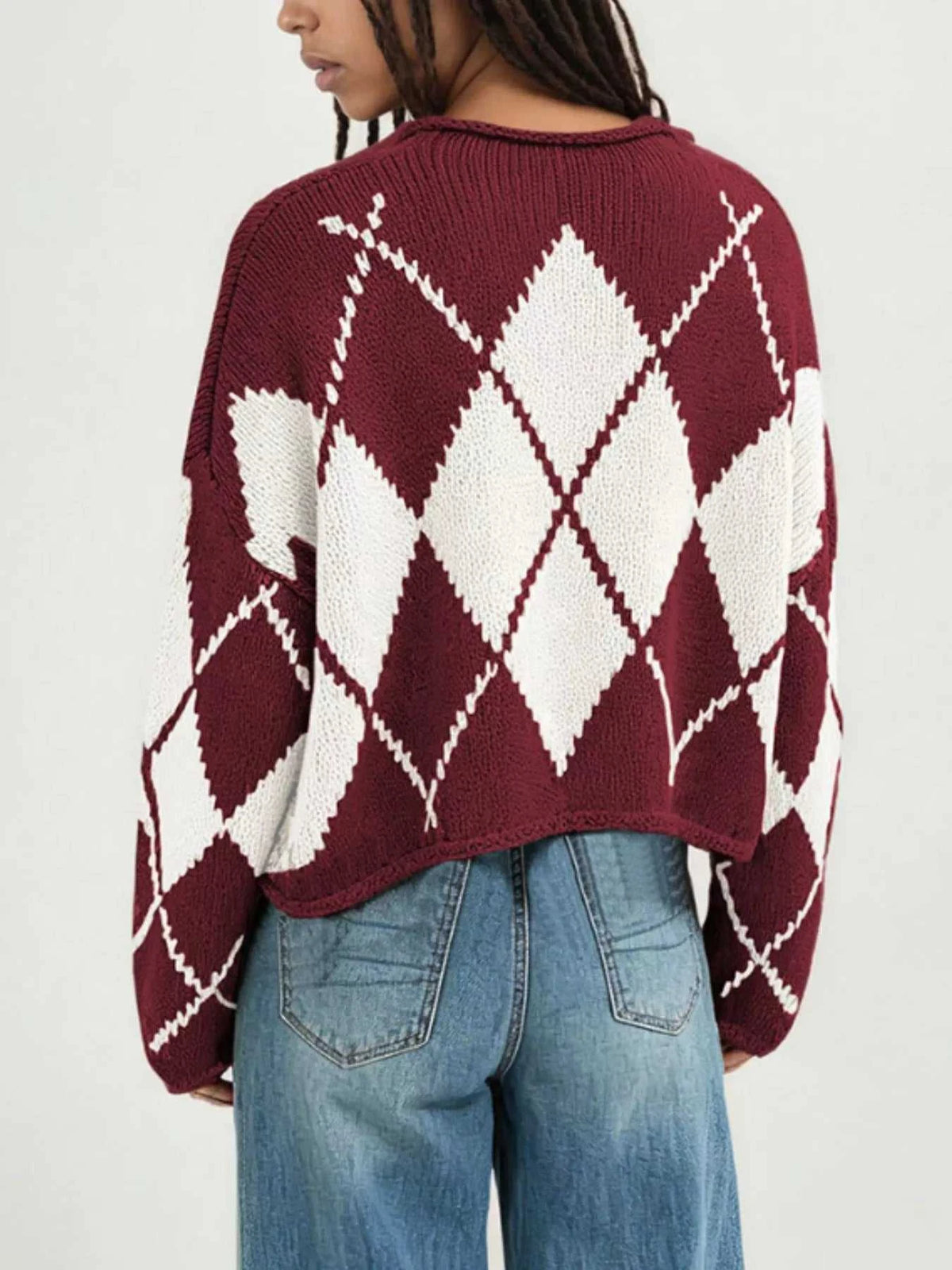 Argyle Pattern Knit Dropped Shoulder Sweater 100100844660276 45 Affordable Fashion Under $100 Jerry's Apparel 