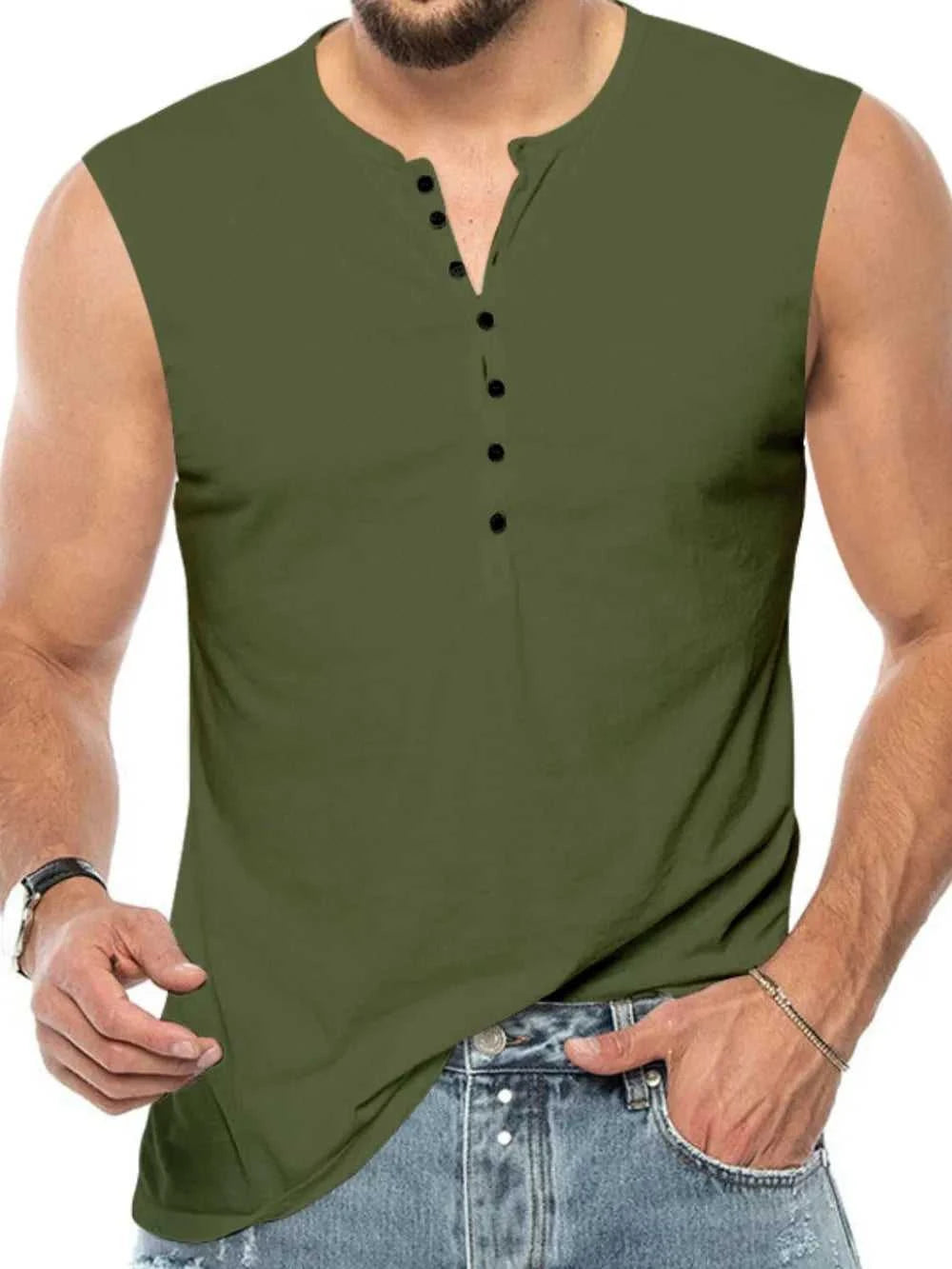 Men's Full Size Button Detail Tank Plus Size 100400805703277 50 Affordable Fashion Under $100 Jerry's Apparel 