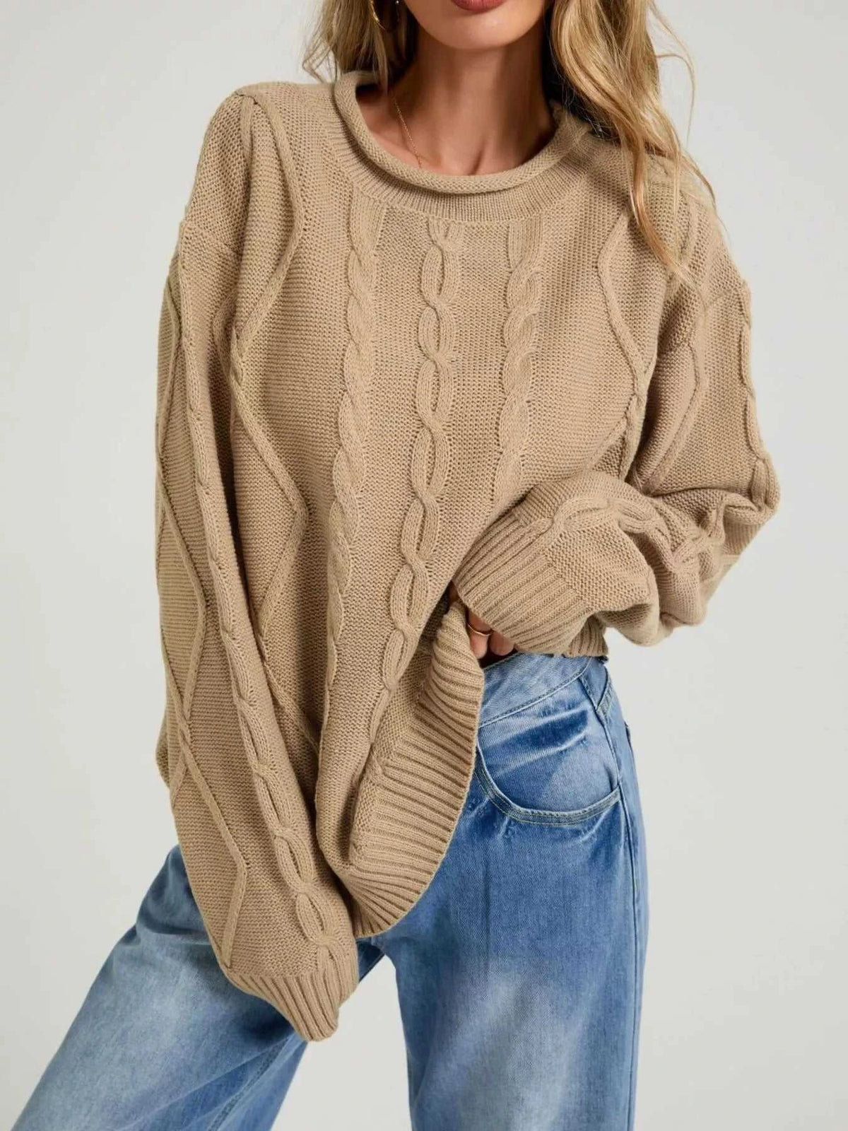 Cable Knit Ribbed Hem Sweater 100100212875190 49 Affordable Fashion Under $100 Jerry's Apparel 