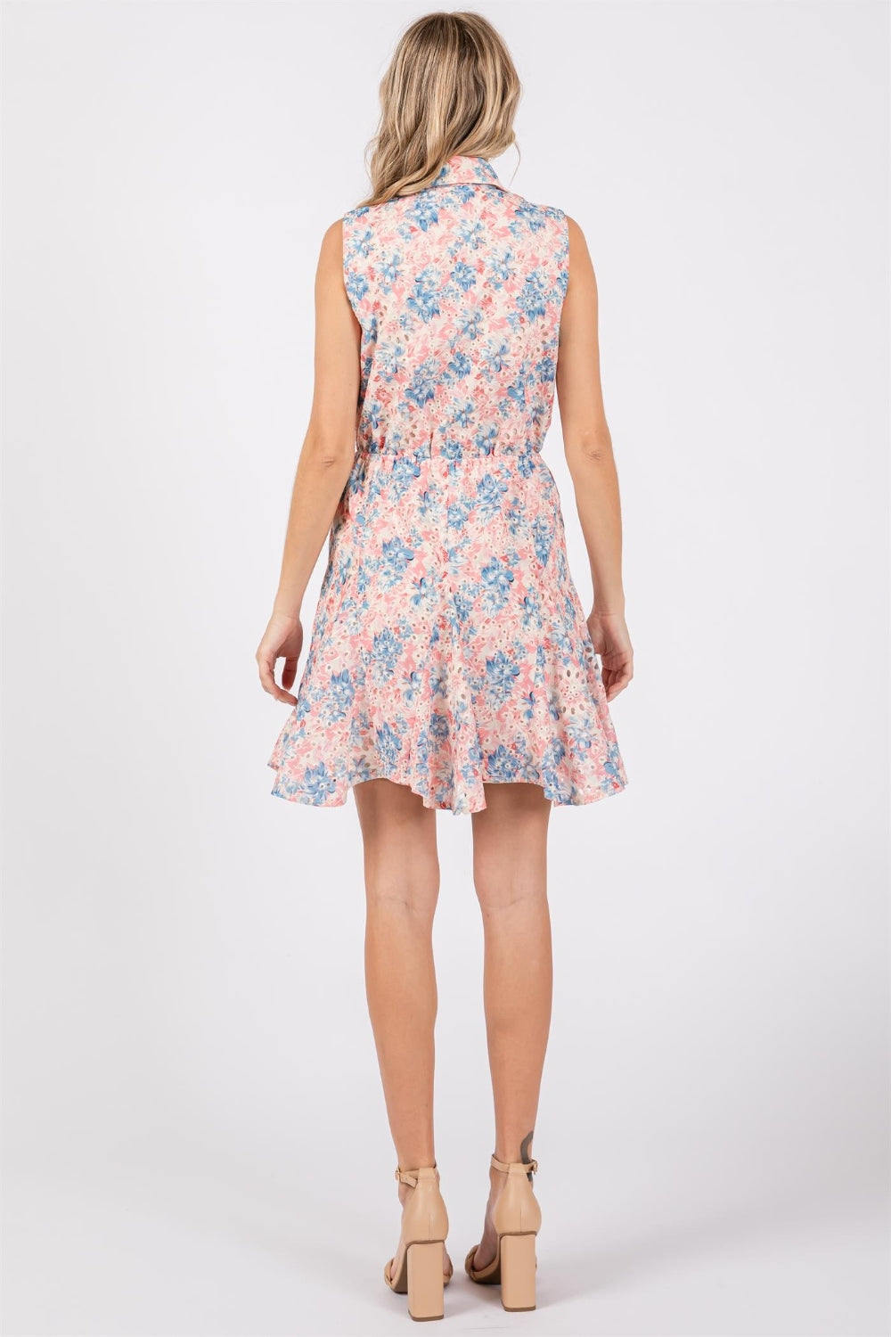 Full Size Floral Eyelet Sleeveless Mini Dress