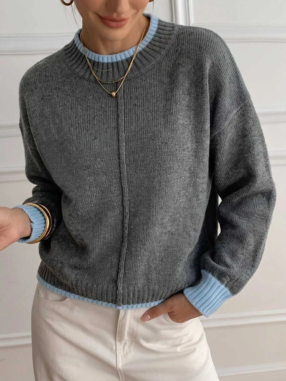 Contrast Trim Crew Neck Sweater 101002961234893 51 Affordable Fashion Under $100 Jerry's Apparel 