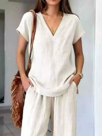 Full Size V-Neck Short Sleeve Top and Pants Set Plus Size 100100910451013 35 Affordable Fashion Under $100 Jerry's Apparel 