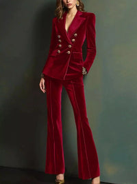 Velvet Double-Breasted Blazer and Flare Pant Set 101001325286323 92 Affordable Fashion Under $100 Jerry's Apparel 