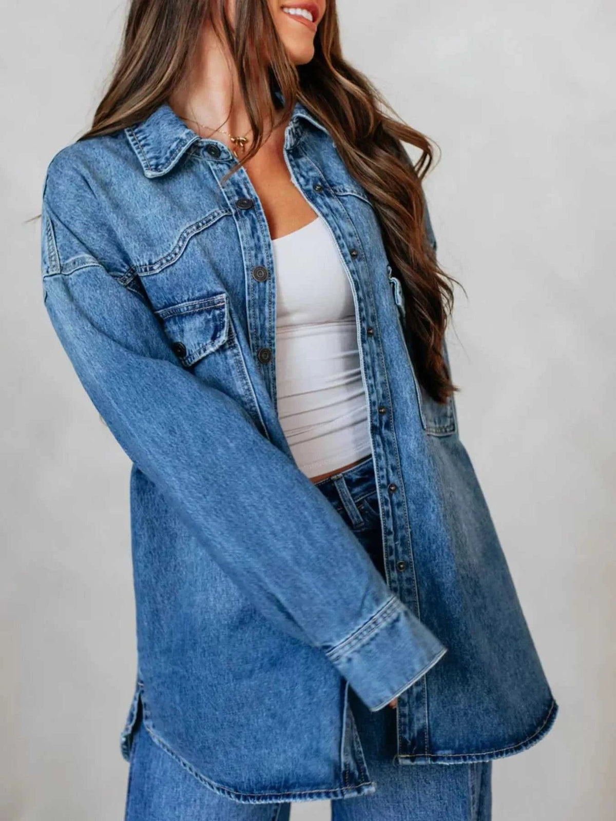 Snap Down Dropped Shoulder Denim Jacket 100100843173747 67 Affordable Fashion Under $100 Jerry's Apparel 