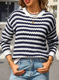 Striped Zigzag Knit Round Neck Sweater 100100461154218 44 Affordable Fashion Under $100 Jerry's Apparel 