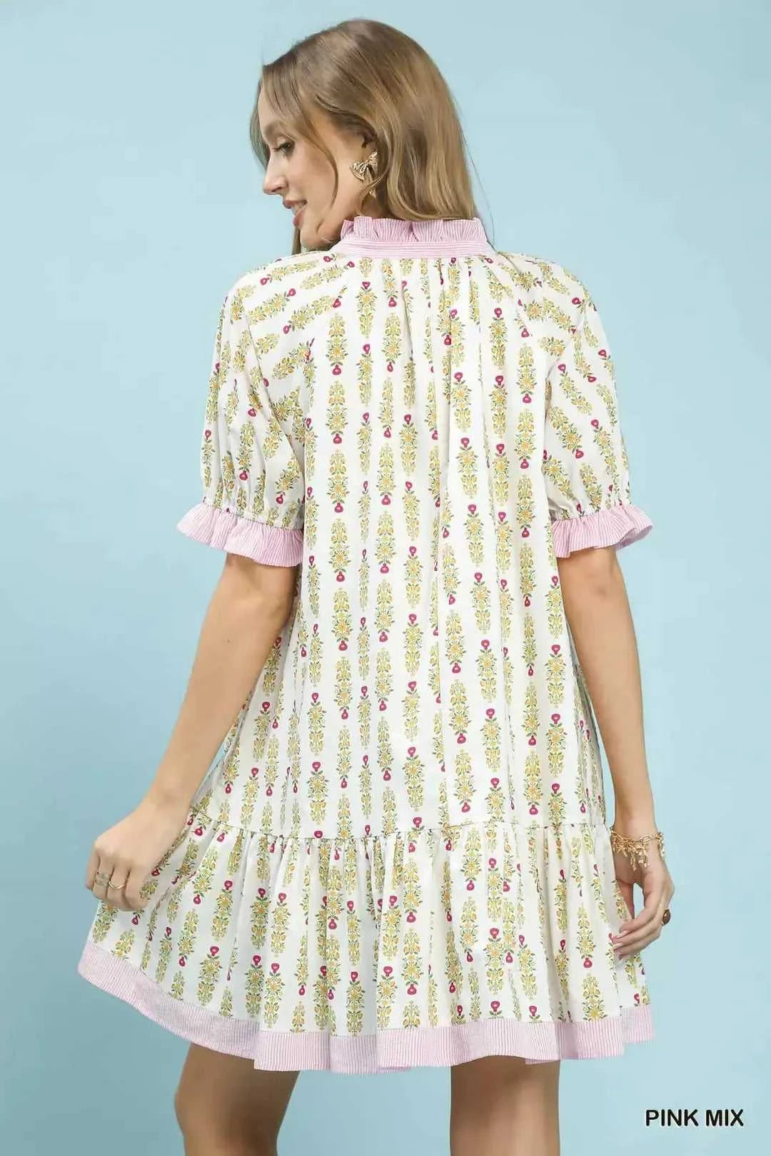 Umgee Striped Trim Floral Tiered Mini Dress 100100979931091 57 Gifts for Her Jerry's Apparel 