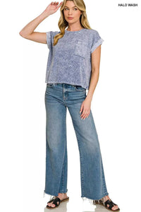 Zenana Halo Snow Washed Cotton Cuffed Short Sleeve Top 100100511521986 23 Affordable Fashion Under $100 Jerry's Apparel 