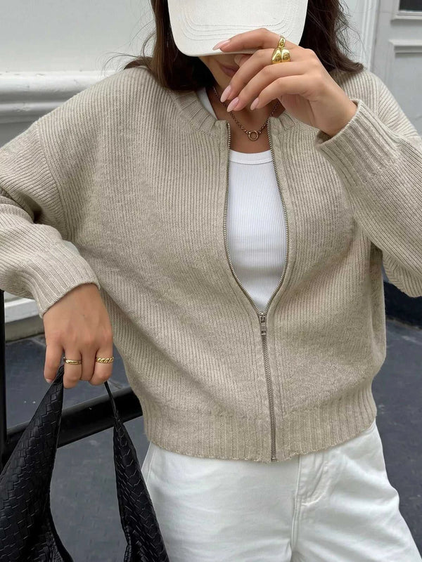 Zip-Up Dropped Shoulder Cardigan 101002264843080 66 Affordable Fashion Under $100 Jerry's Apparel 