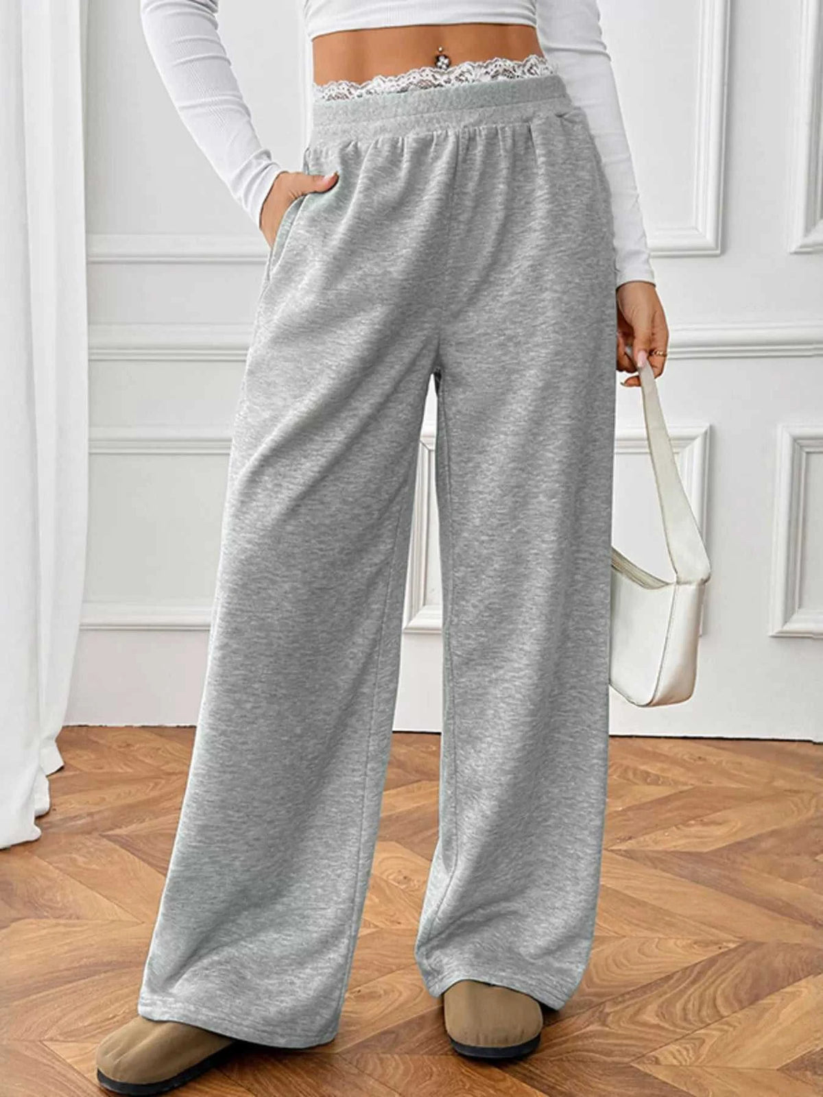 Lace Detail Wide Leg Casual Pants 100100750566333 33 Affordable Fashion Under $100 Jerry's Apparel 