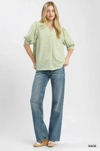 Umgee Gingham Puff Sleeve Collared Blouse 100100078681438 45 Affordable Fashion Under $100 Jerry's Apparel 