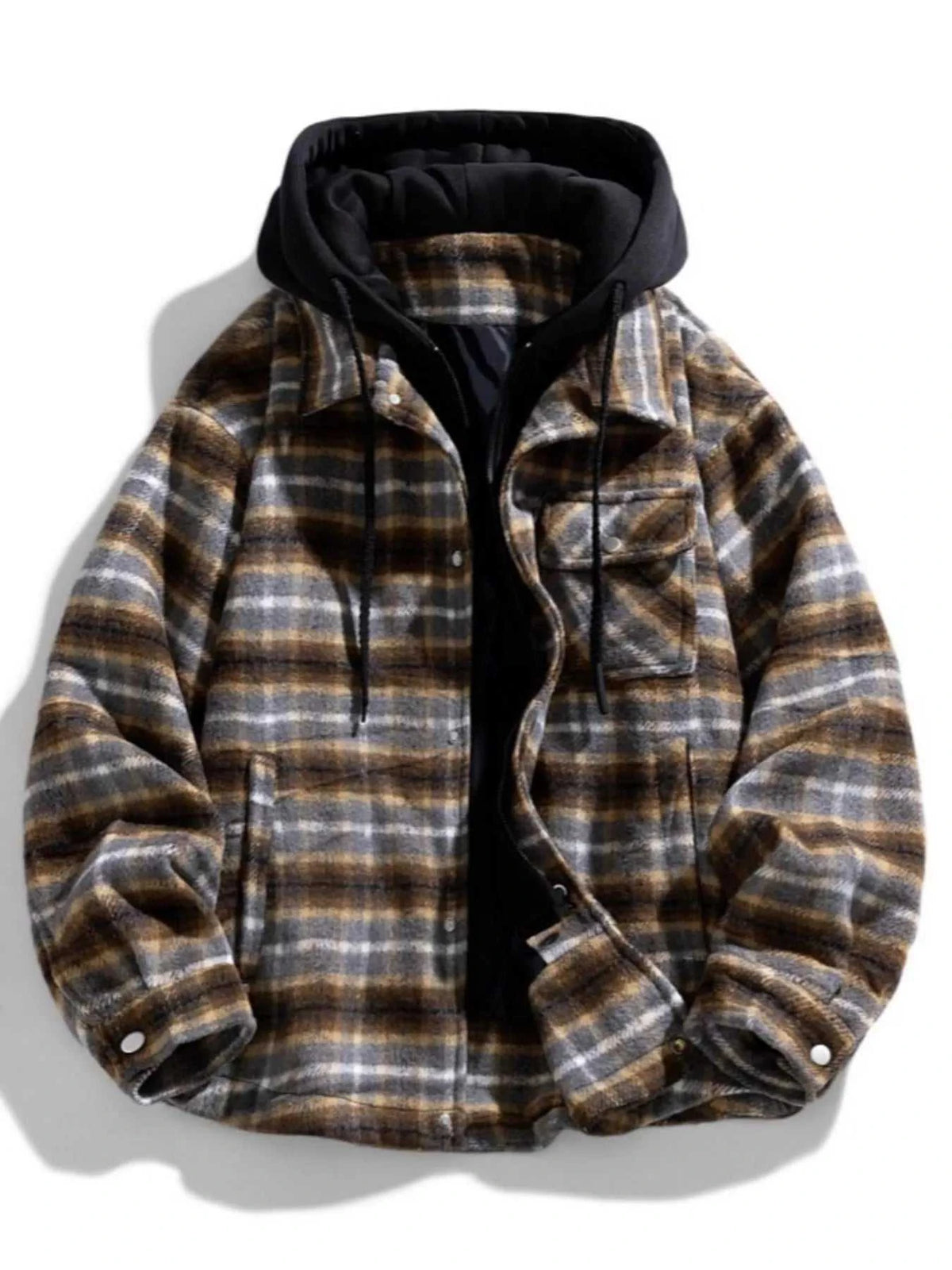 Men's Plus Size Drawstring Hooded Plaid Shirt Jacket 100400334024010 84 Affordable Fashion Under $100 Jerry's Apparel 