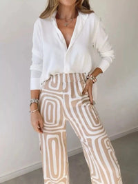 Full Size Chic Button-Down Shirt and Geometric Wide-Leg Pants Set Plus Size 101001328300968 50 Affordable Fashion Under $100 Jerry's Apparel 