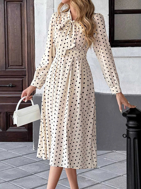 Polka Dot Tie Front Long Sleeve Midi Dress 100100412285779 42 Gifts for Her Jerry's Apparel 