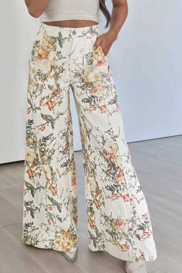 Vintage Style Floral Print High Waist Wide Leg Jeans 100100421874230 75 Seasonal Fashion Collections Jerry's Apparel 