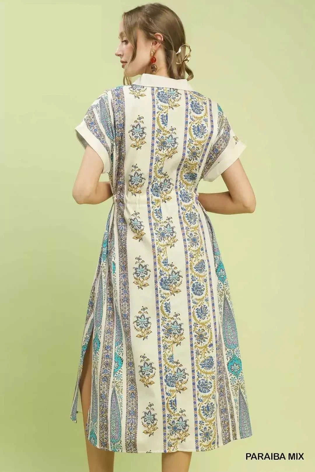 Umgee Vertical Print Tie Waist Midi Dress 100100805301264 64 Affordable Fashion Under $100 Jerry's Apparel 
