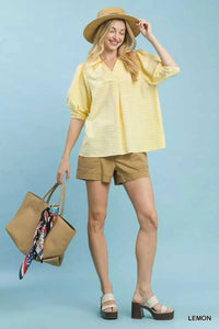 Umgee Gingham Puff Sleeve Collared Blouse 100100413651114 45 Affordable Fashion Under $100 Jerry's Apparel 