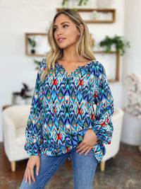 Full Size Printed Balloon Sleeve Blouse