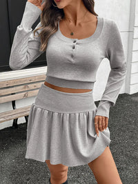 Ribbed Long Sleeve Top and Skirt Knit Set