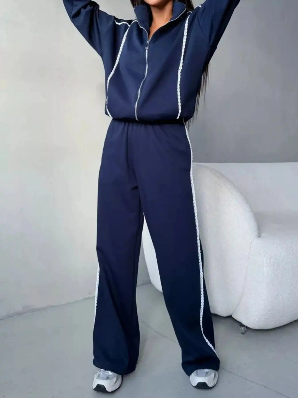 Zip-Up Jacket and Wide-Leg Pants Set 100100070627217 107 Comfortable Weekend Sets Jerry's Apparel 