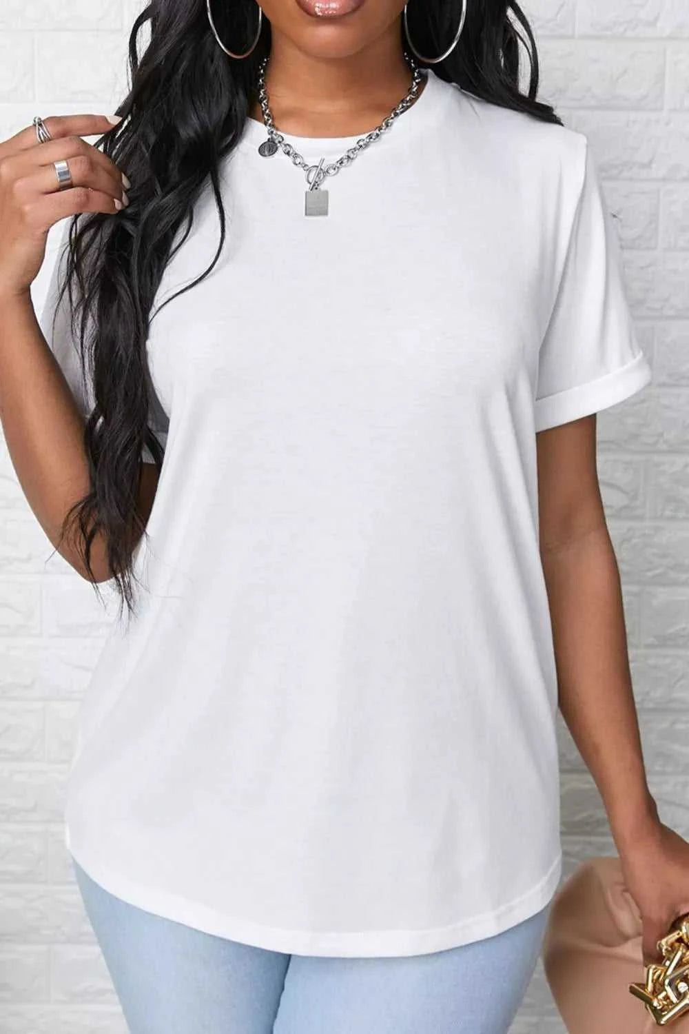 Round Neck Rolled Sleeve T-Shirt 100100679191849 23 Affordable Fashion Under $100 Jerry's Apparel 