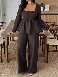 Plus Size Square Neck Long Sleeve Top and Pants Two-Piece Set 100100350212166 38 Affordable Fashion Under $100 Jerry's Apparel 