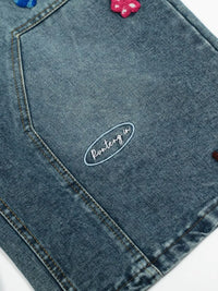 Men's Cartoon Embroidered Detail Wide Leg Denim Shorts
