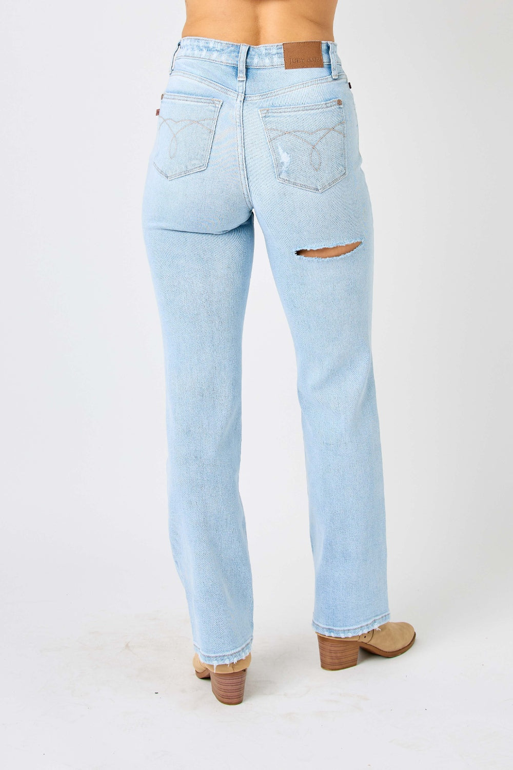 Full Size High Waist Distressed Straight Jeans