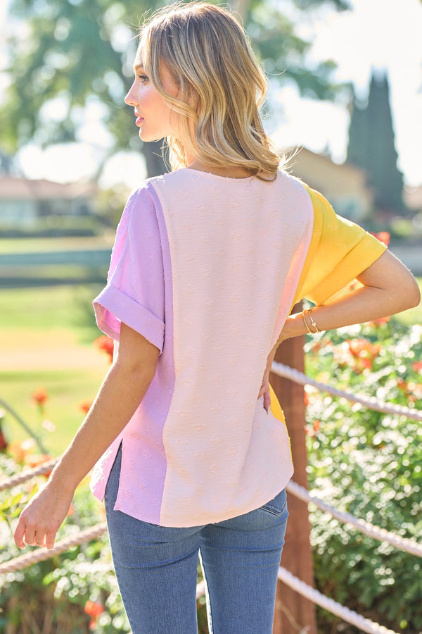 Full Size Color Block Short Sleeve Top