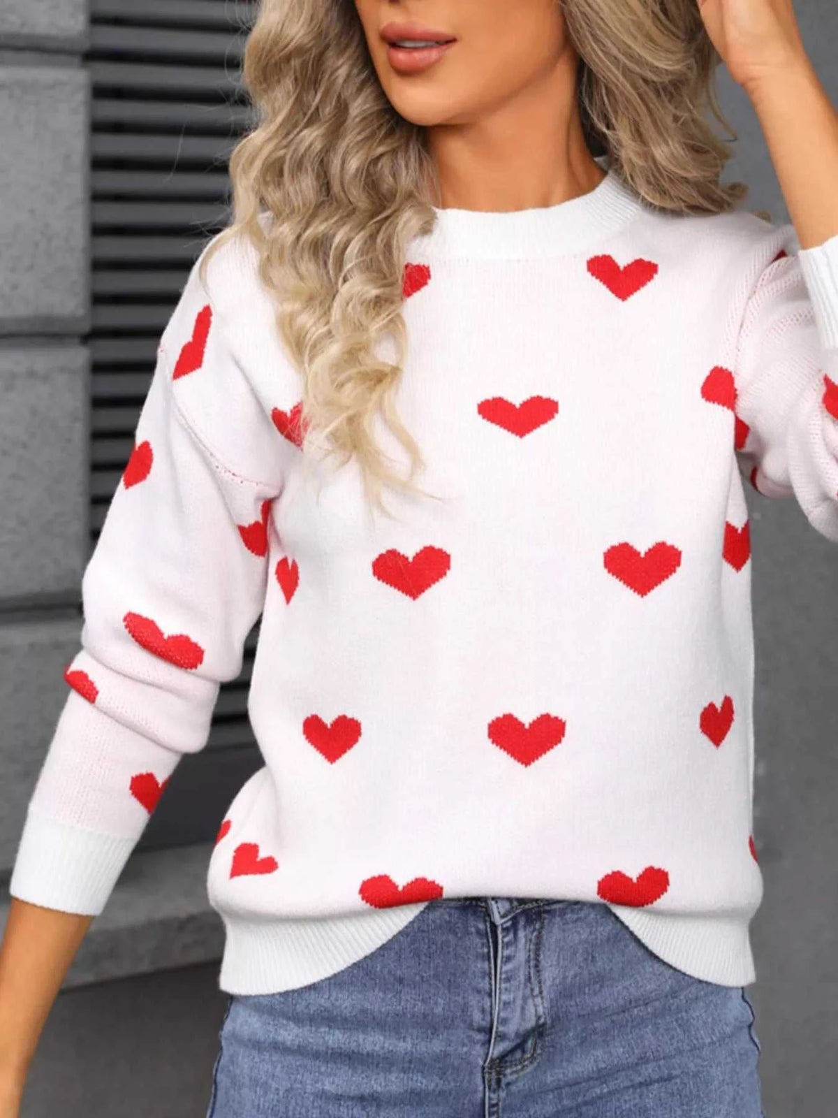 Valentine's Day Heart Pattern Dropped Shoulder Sweater 100100193932322 48 Affordable Fashion Under $100 Jerry's Apparel 