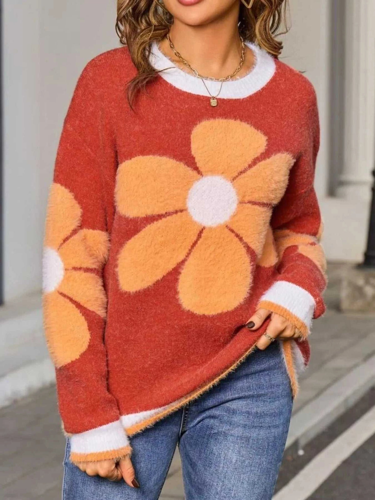 Flower Round Neck Sweater 100100121019310 51 Affordable Fashion Under $100 Jerry's Apparel 