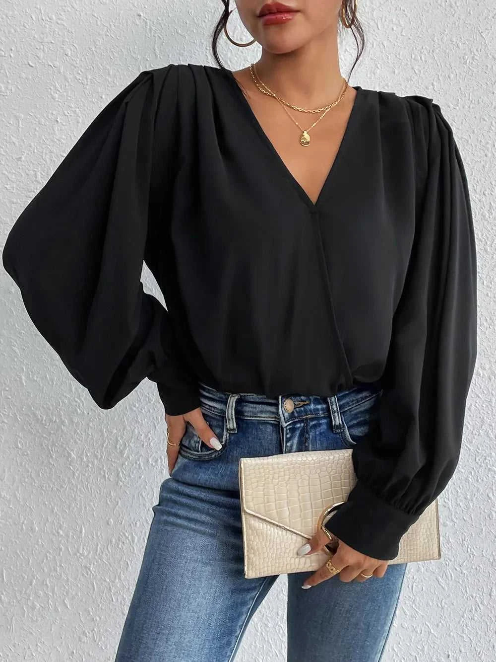 Perfee Surplice Ruched Long Sleeve Bodysuit 100100552521951 34 Gifts for Her Jerry's Apparel 