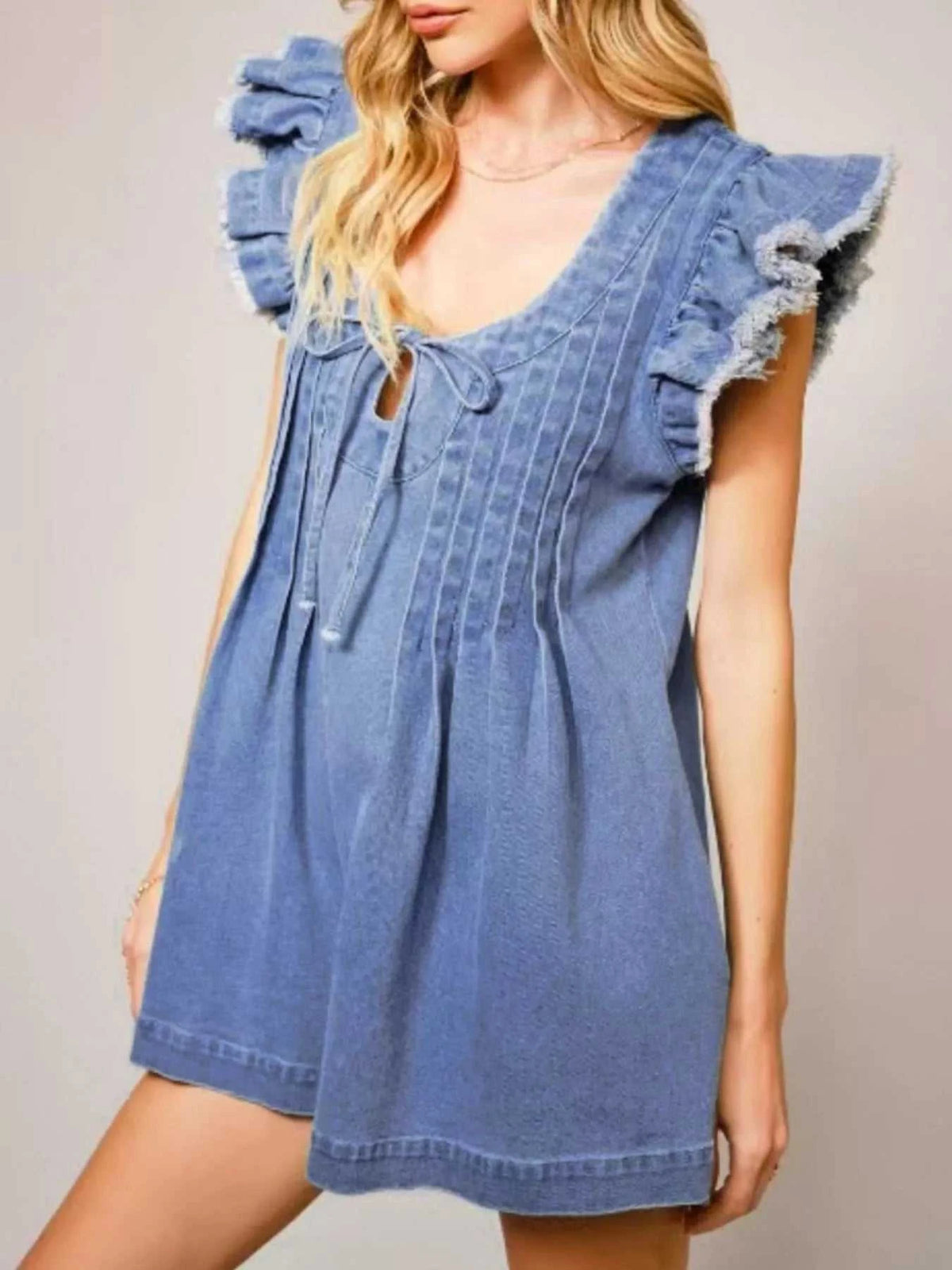 Ruffle Sleeve Denim Romper 100100833512284 110 Jerry's Apparel 