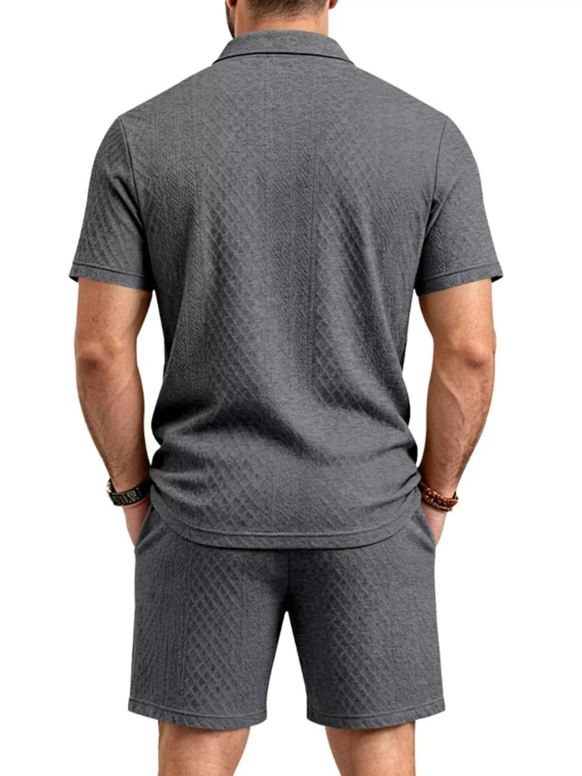 Men's Full Size Textured Short Sleeve Polo and Shorts Set Plus Size 100400456225326 35 Men's Sets Jerry's Apparel 