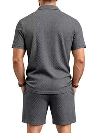 Men's Full Size Textured Short Sleeve Polo and Shorts Set Plus Size 100400456225326 35 Men's Sets Jerry's Apparel 