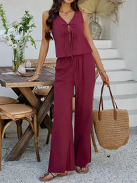 Devine Tied V-Neck Sleeveless Top and Pants Set 100100787639337 58 Gifts for Her Jerry's Apparel 