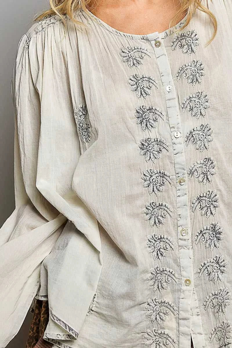 POL Embroidered Button Front Woven Shirt 100100573751599 59 Affordable Fashion Under $100 Jerry's Apparel 