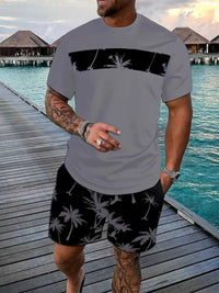 Men's Full Size Tropical Palm Tree Tee and Shorts Set Plus Size 100400554802541 22 Men's Sets Jerry's Apparel 