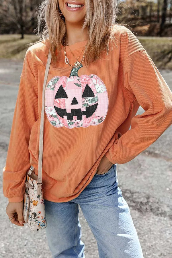 Patchwork Pumpkin Graphic Corded Ribbed Round Neck Tunic Sweatshirt 101001131339242 39 Affordable Fashion Under $100 Jerry's Apparel 
