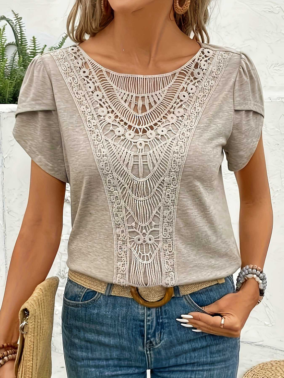 Lace Trimmed Petal Sleeve Casual Top 100100366620706 28 Affordable Fashion Under $100 Jerry's Apparel 