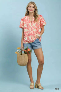 Umgee Floral Button-Front Short Sleeve Shirt 100100061121128 49 Gifts for Her Jerry's Apparel 