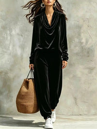 Full Size Velvet Cowl Neck Long Sleeve Top and Pants Set Plus Size 101001114844571 54 Women's Pants Set Gifts for Her Jerry's Apparel 