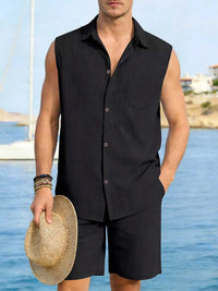 Men's Full Size Button Up Sleeveless Top and Shorts Plus Size 100400363418053 40 Men's Sets Jerry's Apparel 
