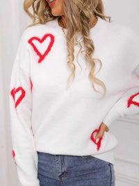 Valentine's Day Heart Print Crew Neck Sweater 100100466321617 50 Gifts for Her Jerry's Apparel 