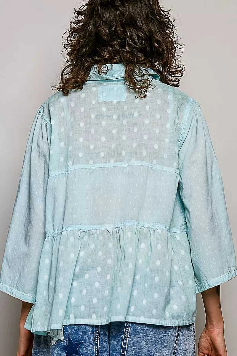 POL Tonal Dot Weave Textured Button Front Shirt 100100853431748 50 Affordable Fashion Under $100 Jerry's Apparel 