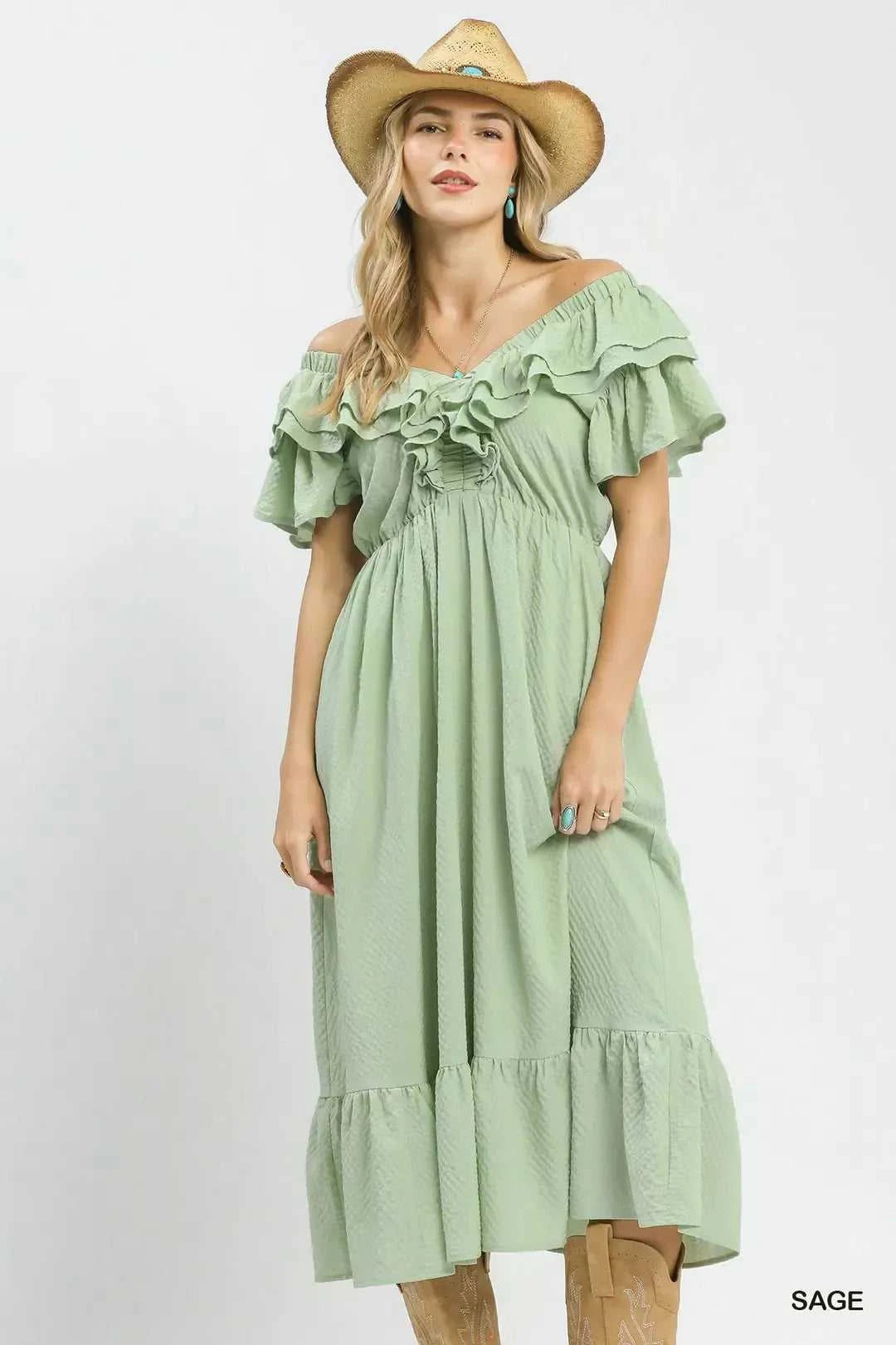 Umgee Textured Ruffle Midi Dress 100100704431930 64 Affordable Fashion Under $100 Jerry's Apparel 